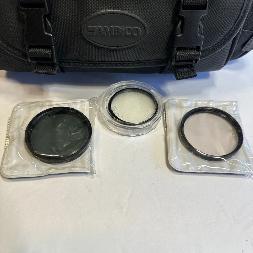 Minolta x-370 35mm Camera w/Amibico Bag, 50mm Minolta Lens F80-200 Zoom UNTESTED